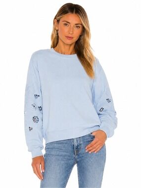 Bailey 44 Light Blue Pullover Sweatshirt Eyelet Sleeve Detail Size Small